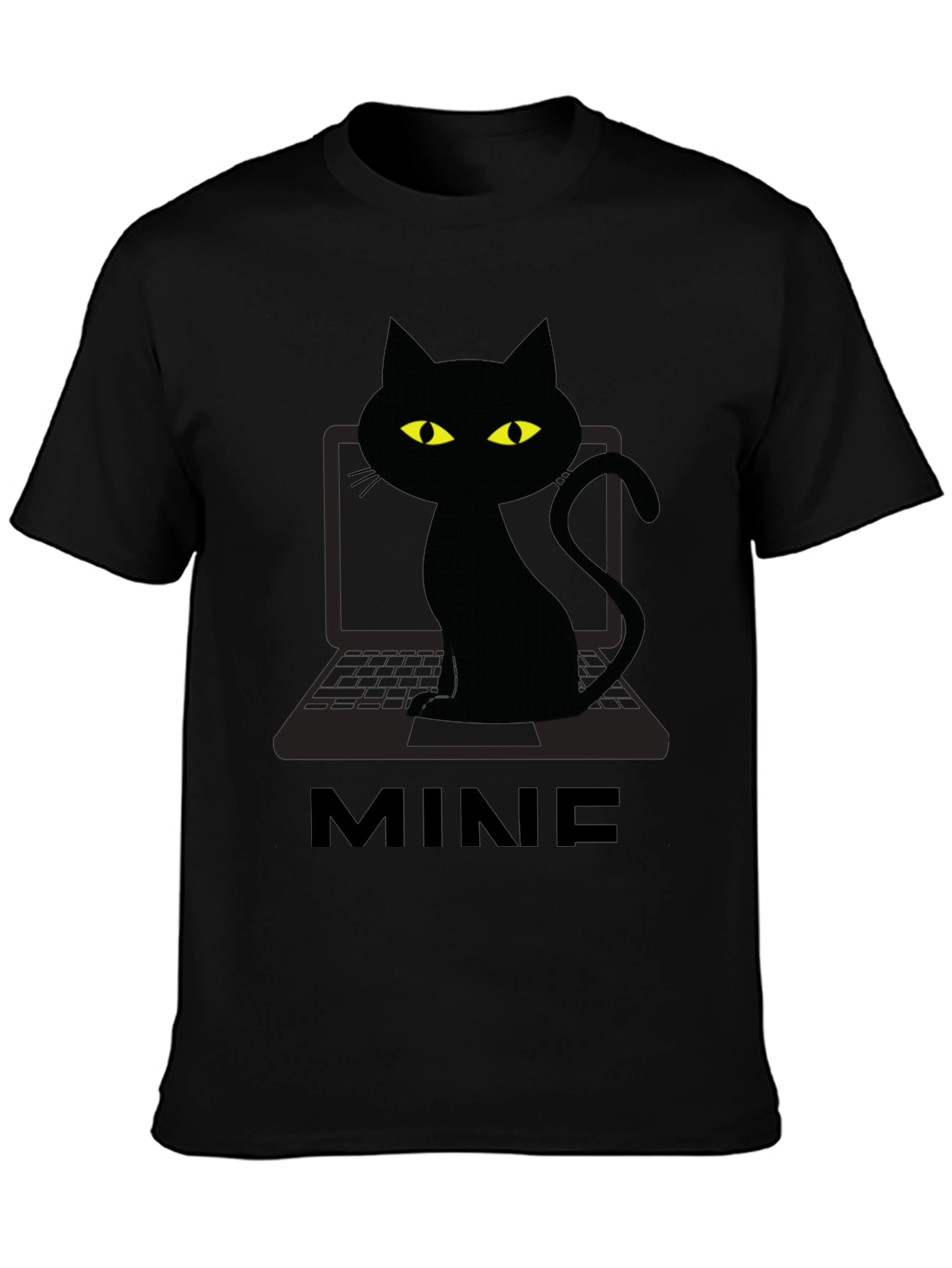 Black MINE Cat Laptop Graphic Tee - Black view 3