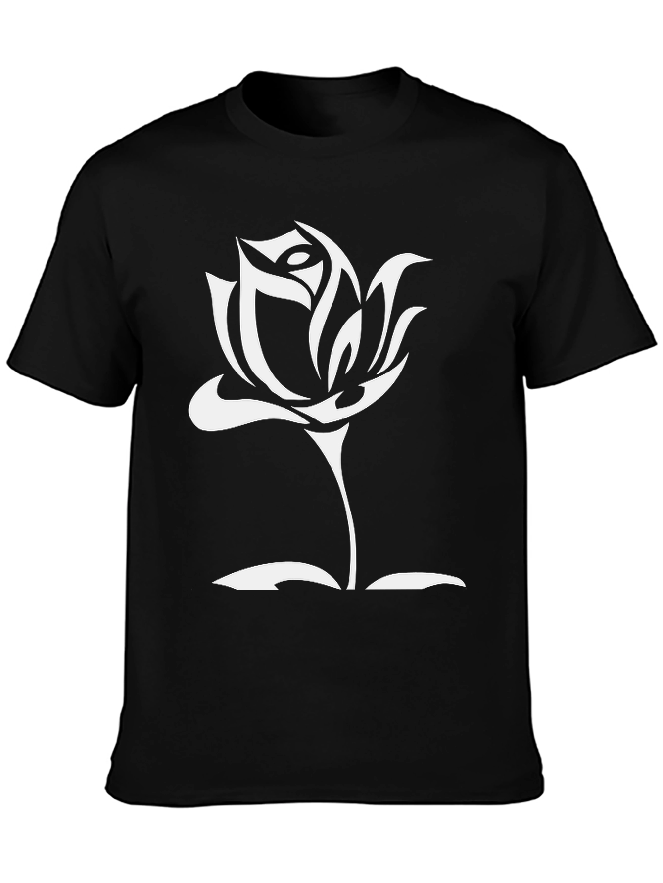 Black Black T-Shirt with White Rose Graphic Print view 3