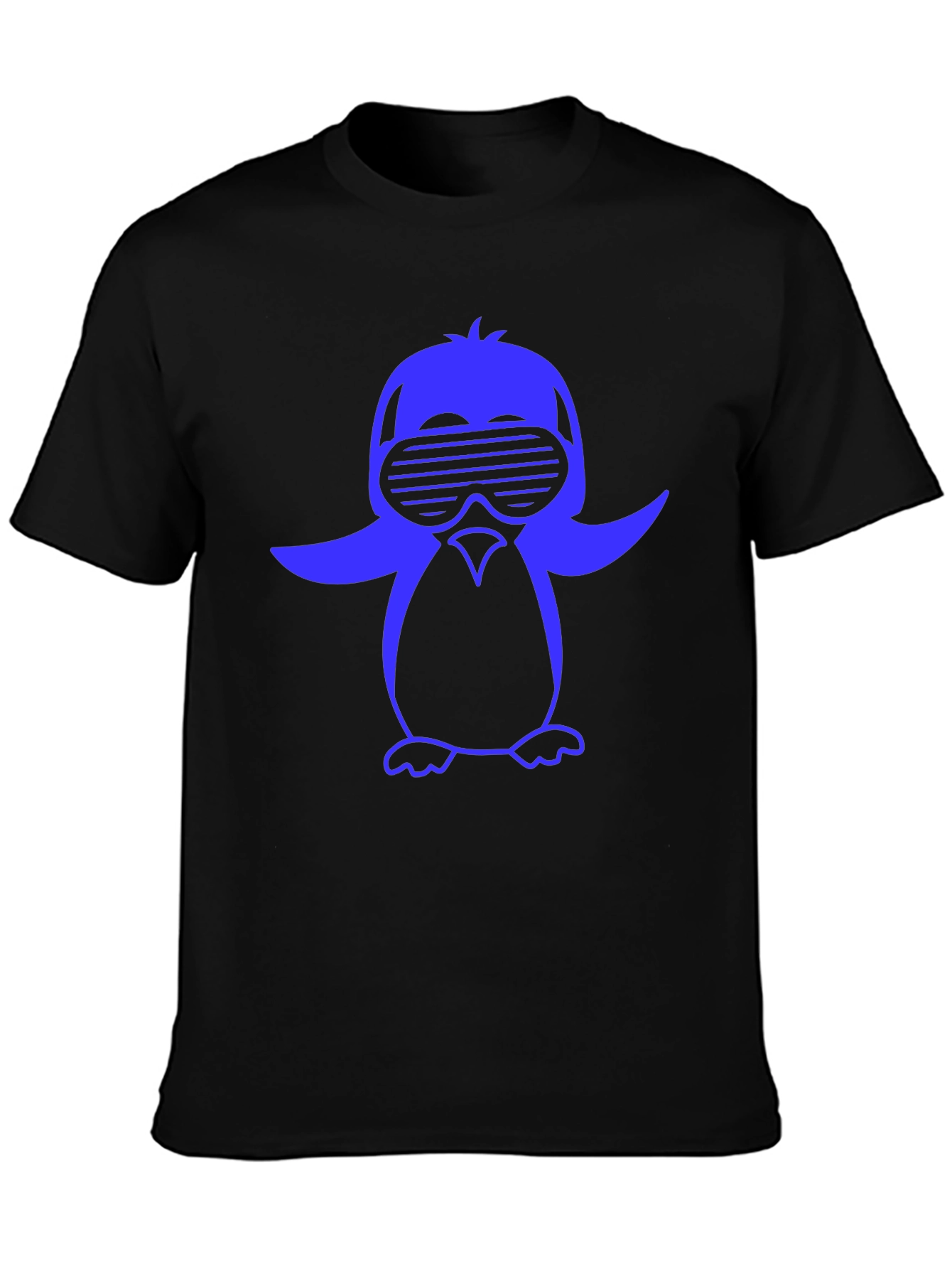 Black Cool Penguin Graphic Tee - Black Cotton Blend Shirt view 3