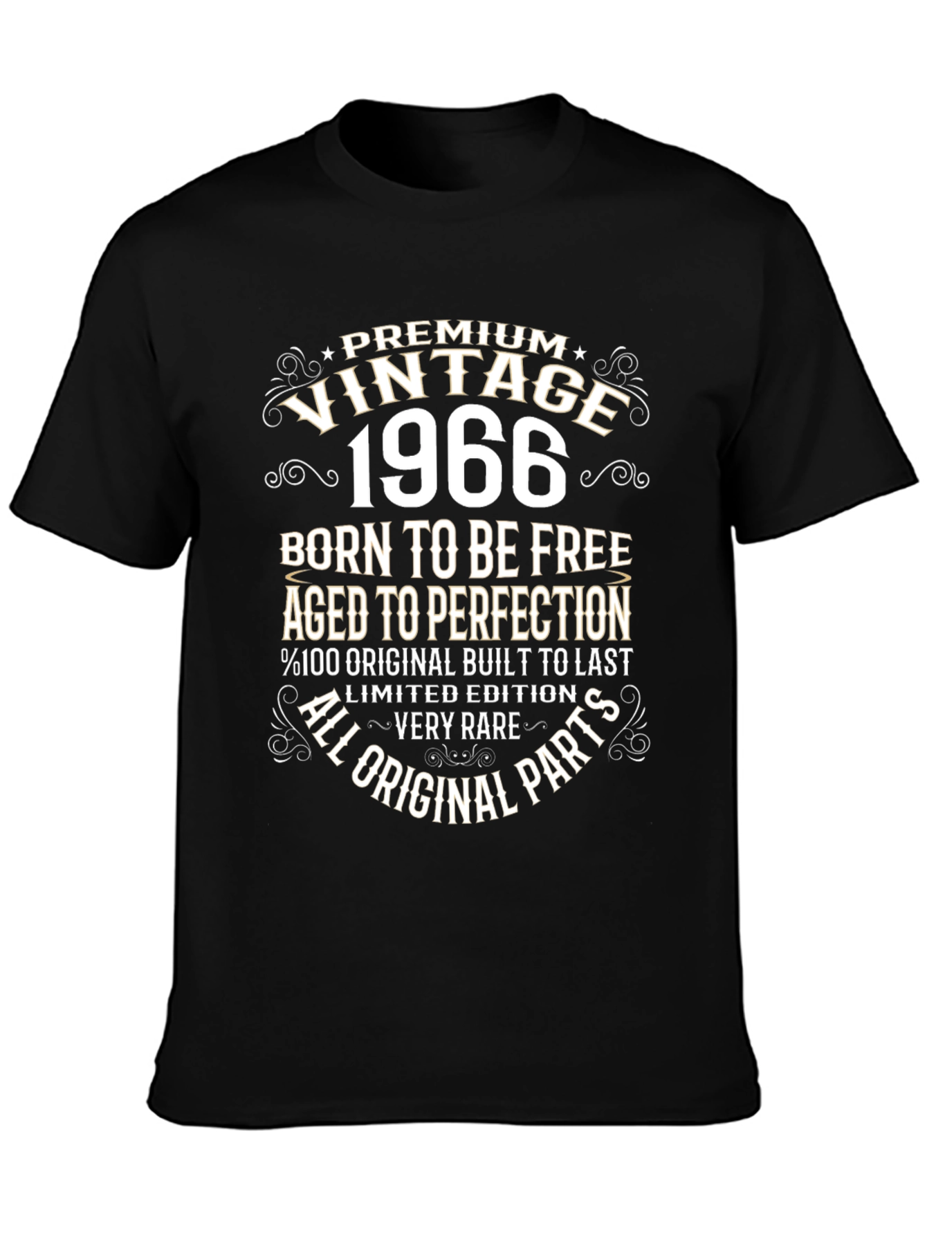 Black Vintage 1966 Birthday Premium Black T-Shirt view 3