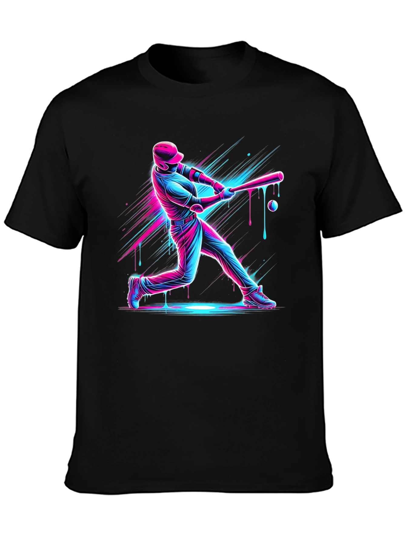 Black Neon Baseball Graphic Tee - Black Cotton Blend view 3