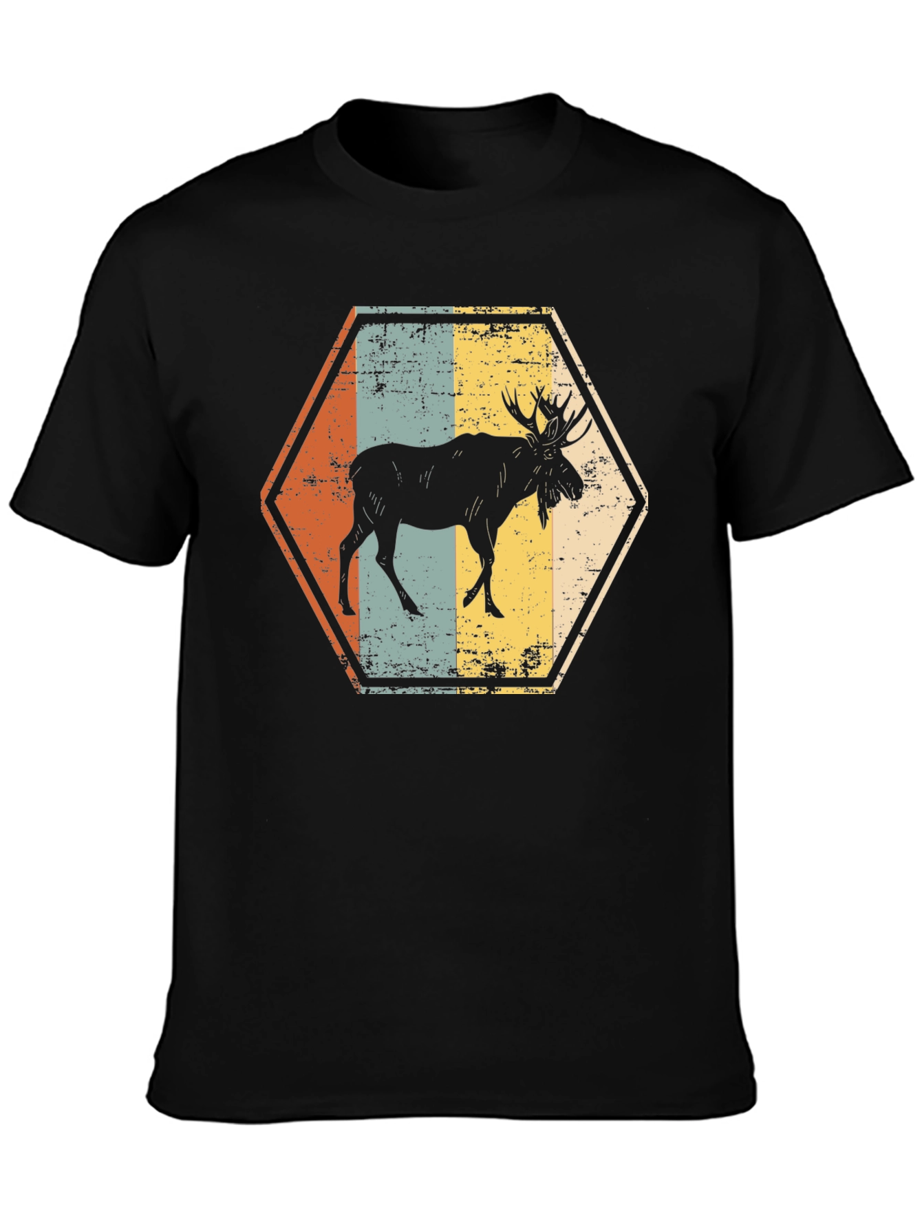 Black Retro Moose Hexagon T-Shirt view 3