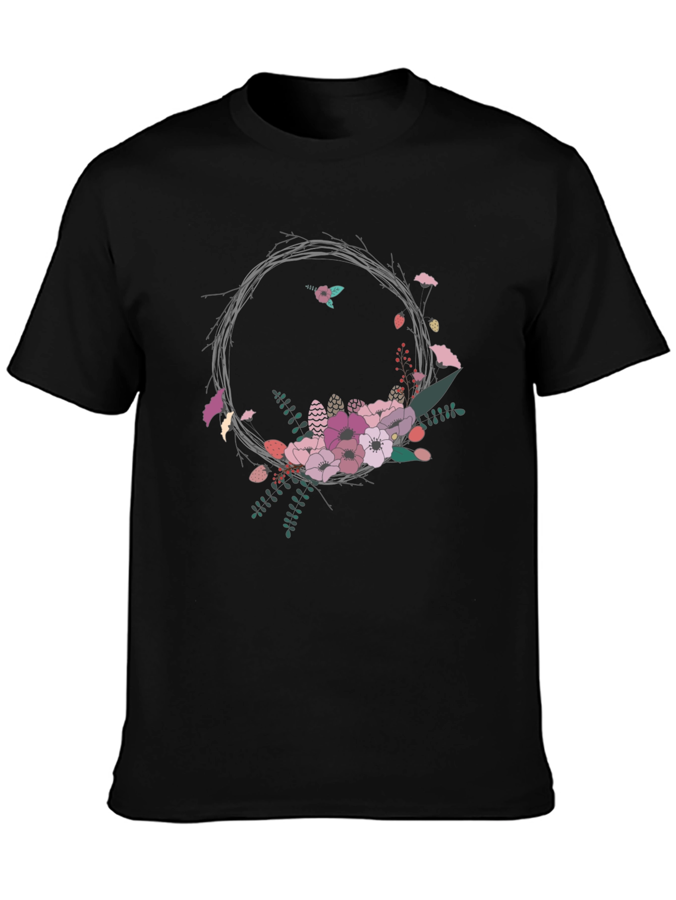 Black Floral Wreath Graphic Tee - Stylish and Unique view 3