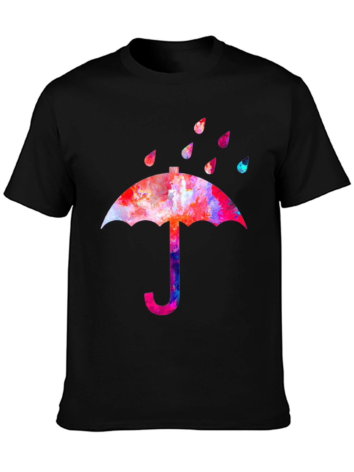 Black Colorful Umbrella Graphic T-Shirt view 3