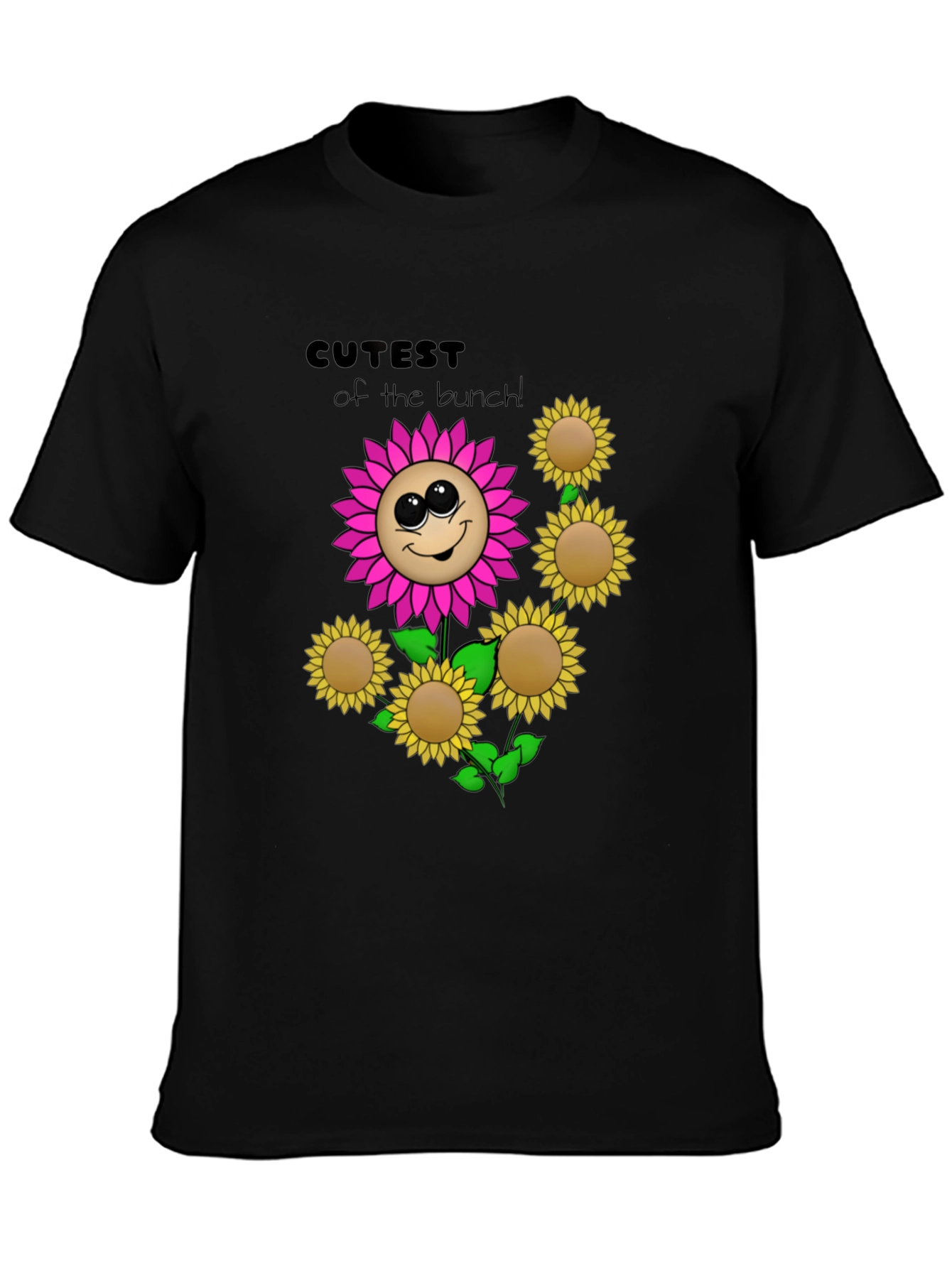 Black Cute Flower Graphic Black T-Shirt view 3