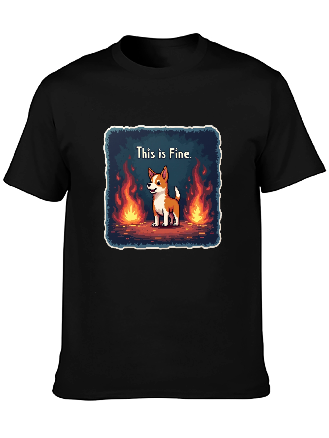 Black This Is Fine Dog Meme T-Shirt - Burning Situation Comfort Tee view 3