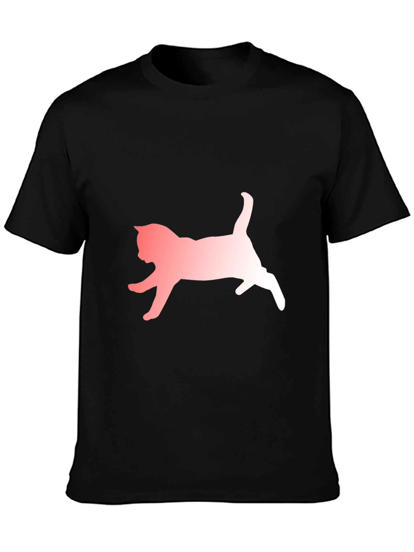 Black Cat Silhouette Graphic Tee - Black Cotton Blend Casual T-Shirt view 3
