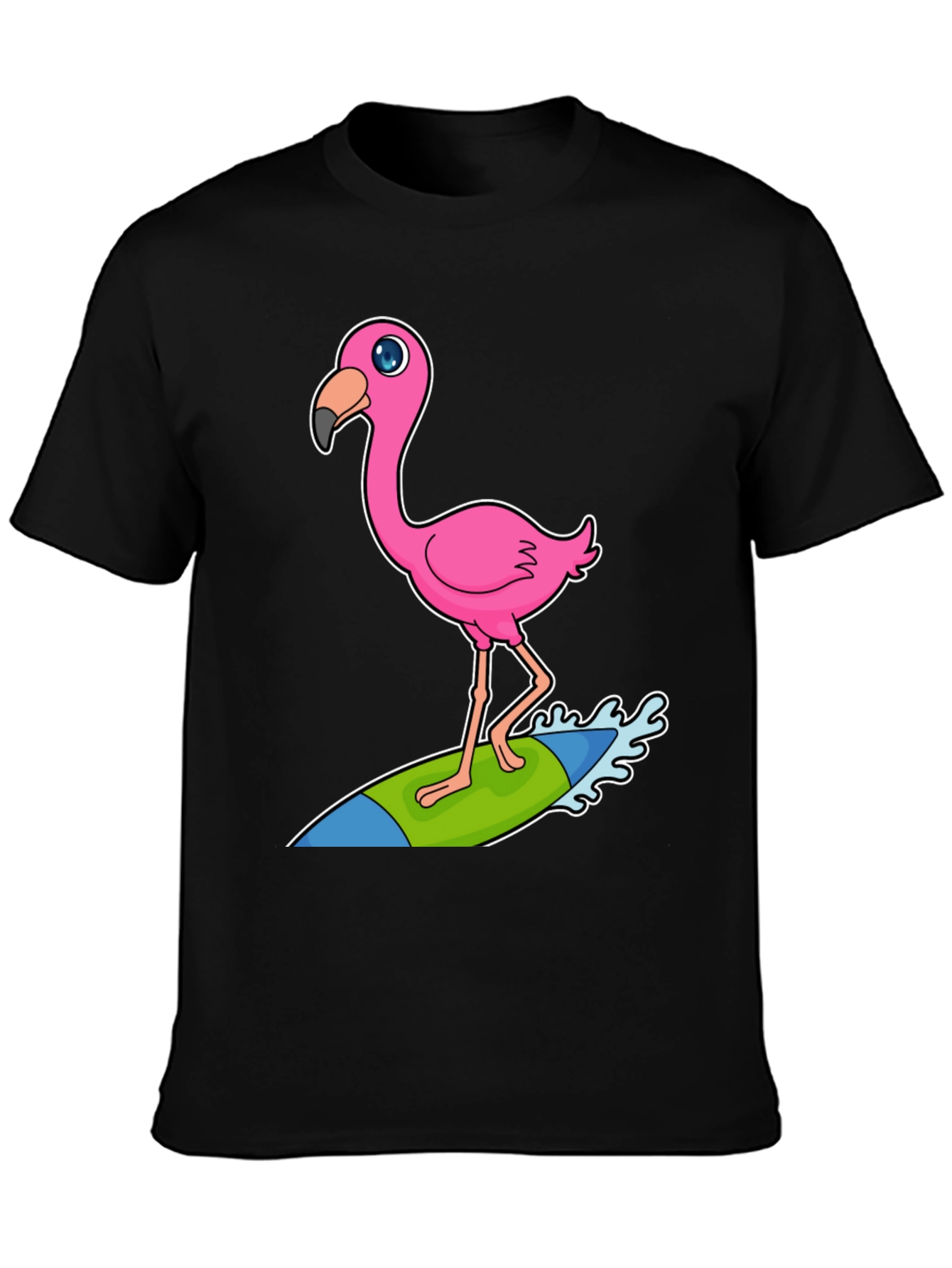 Black Surfing Flamingo Graphic Tee - Black Cotton T-Shirt view 3