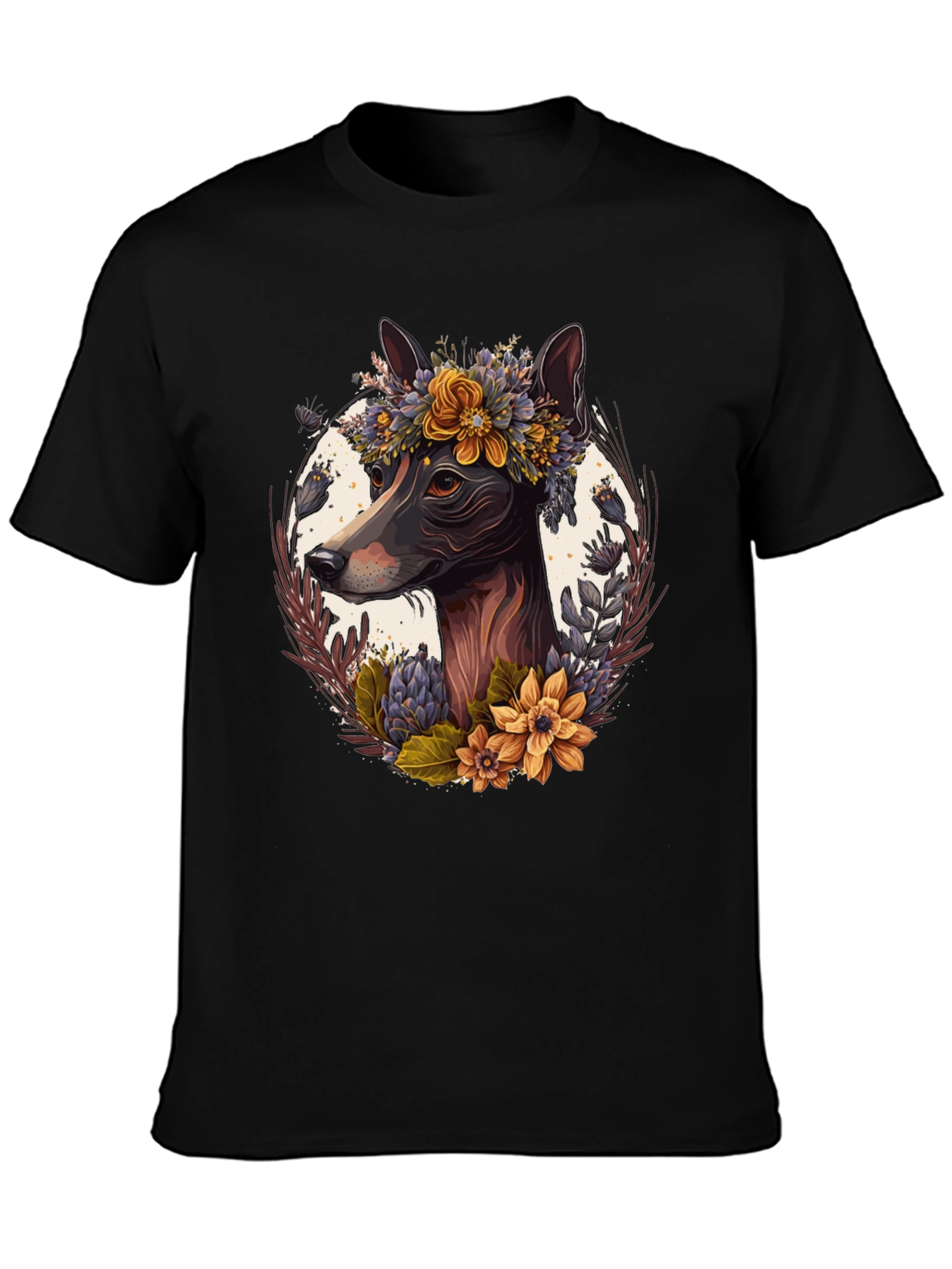 Black Dog Floral Wreath T-Shirt view 3