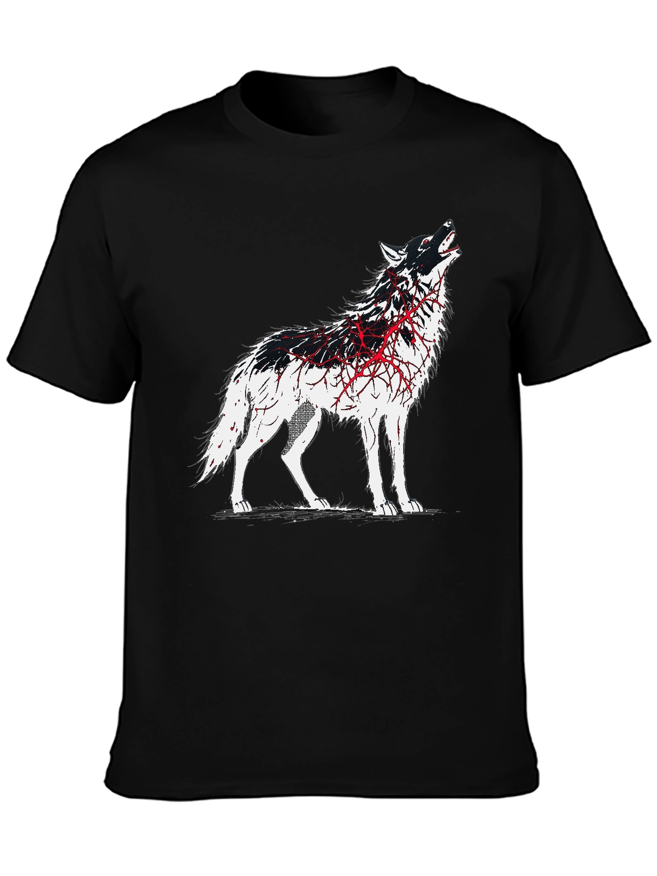 Black Wolf Graphic Print T-Shirt - Black view 3