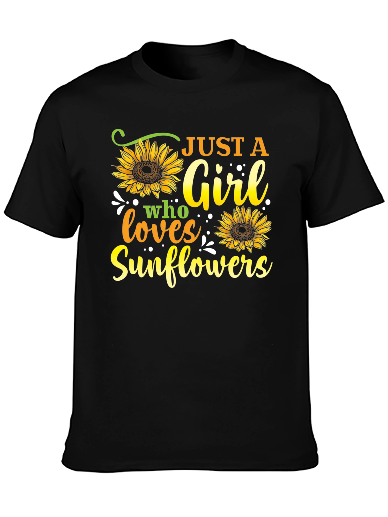 Black Just A Girl Who Loves Sunflowers Graphic Tee view 3