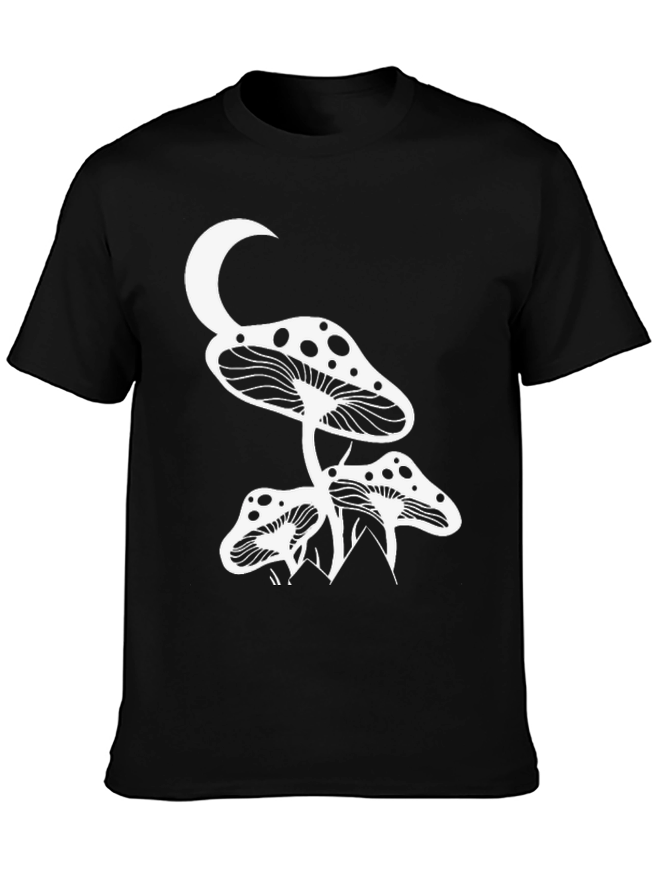 Black Mushroom Moon Graphic Tee - Black Cotton T-Shirt view 3