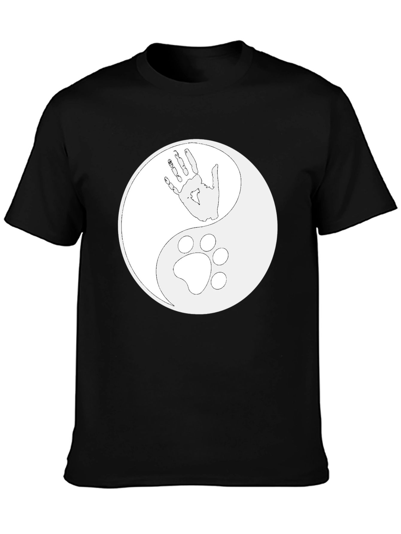 Black Yin Yang Hand & Paw Print T-Shirt - Black view 3