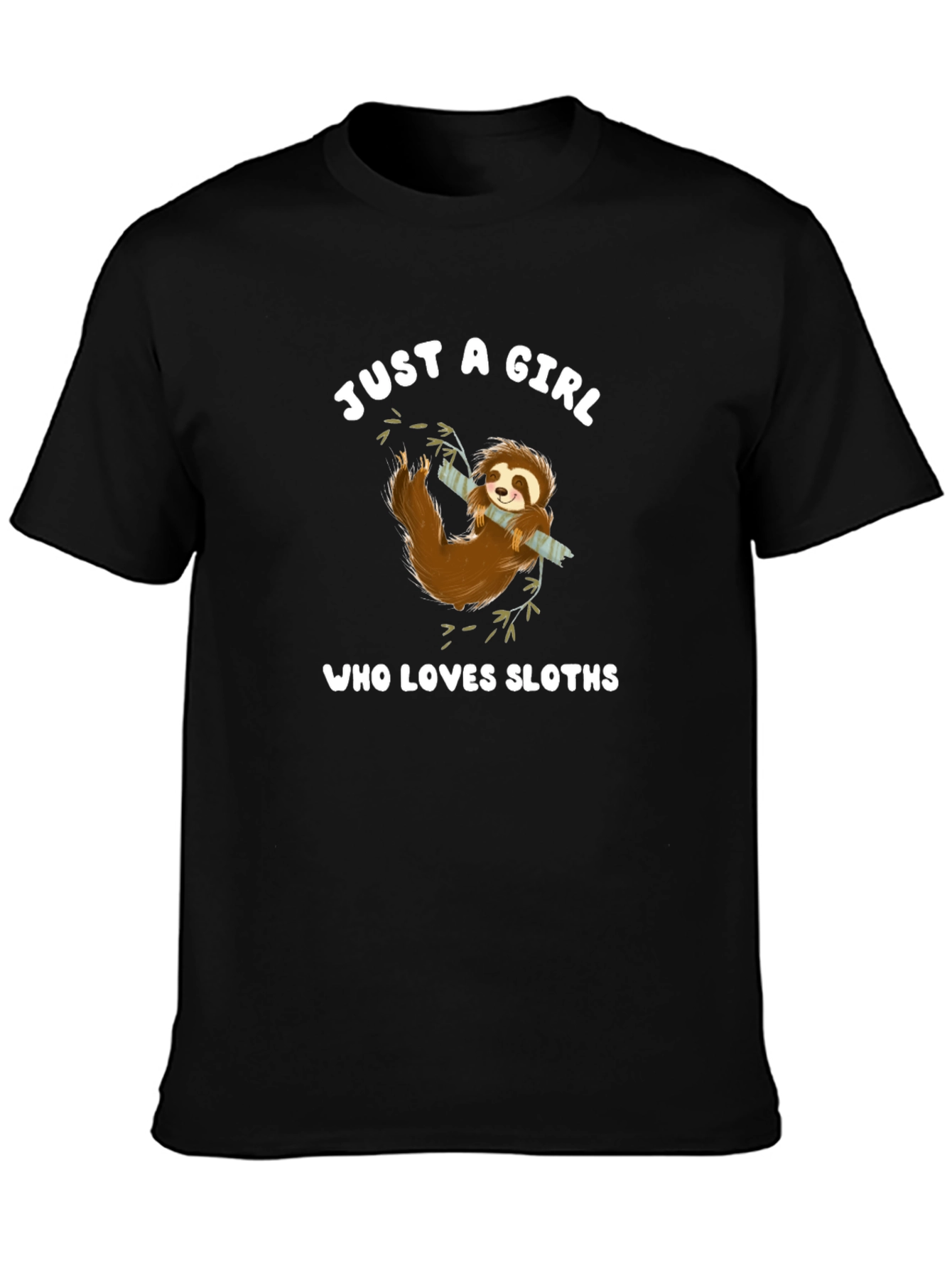 Black Just a Girl Who Loves Sloths T-Shirt view 3