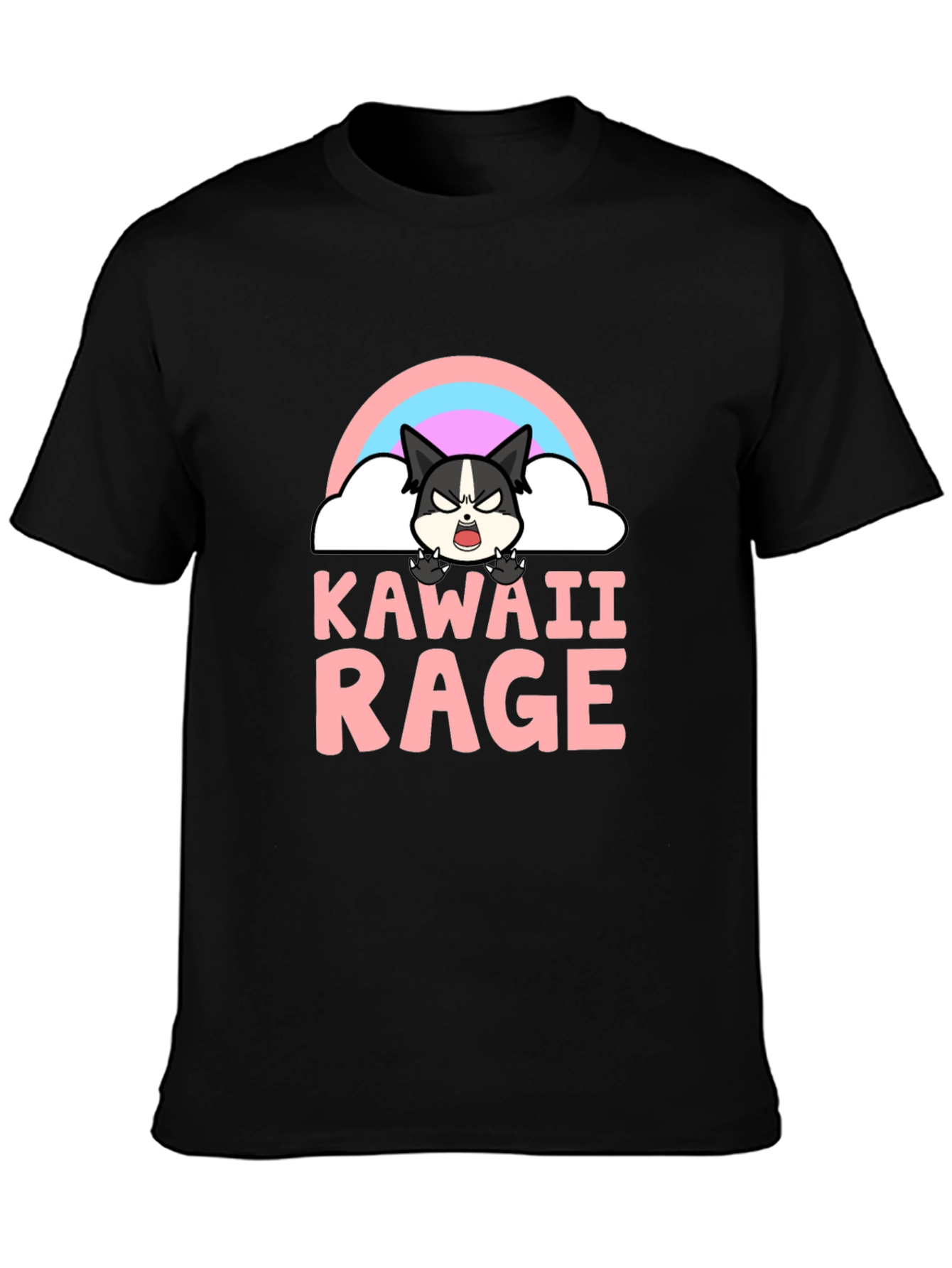 Black Kawaii Rage Black T-Shirt - Angry Cute Cartoon view 3