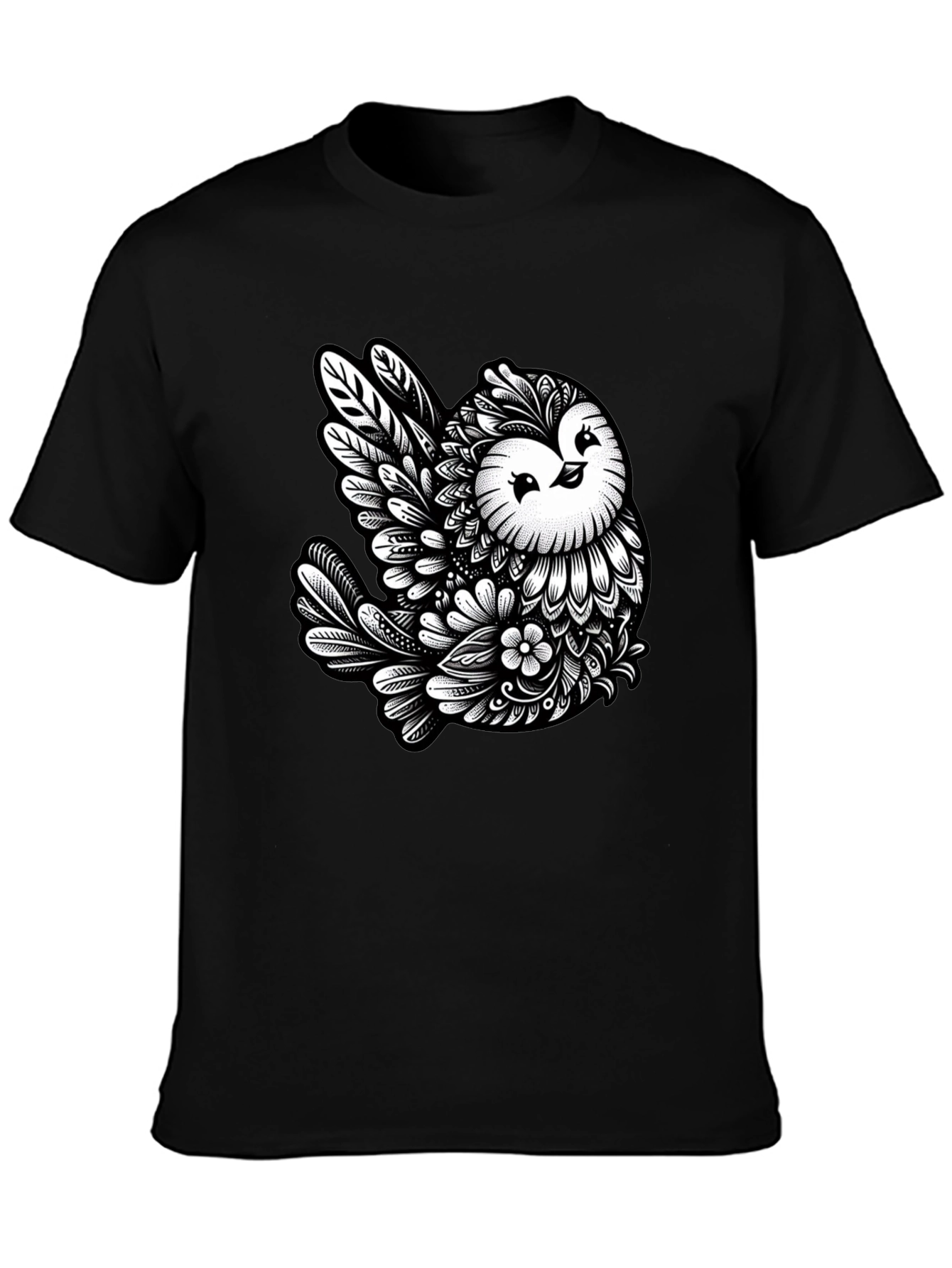 Black Owl Art Black T-Shirt - Unique Graphic Tee view 3