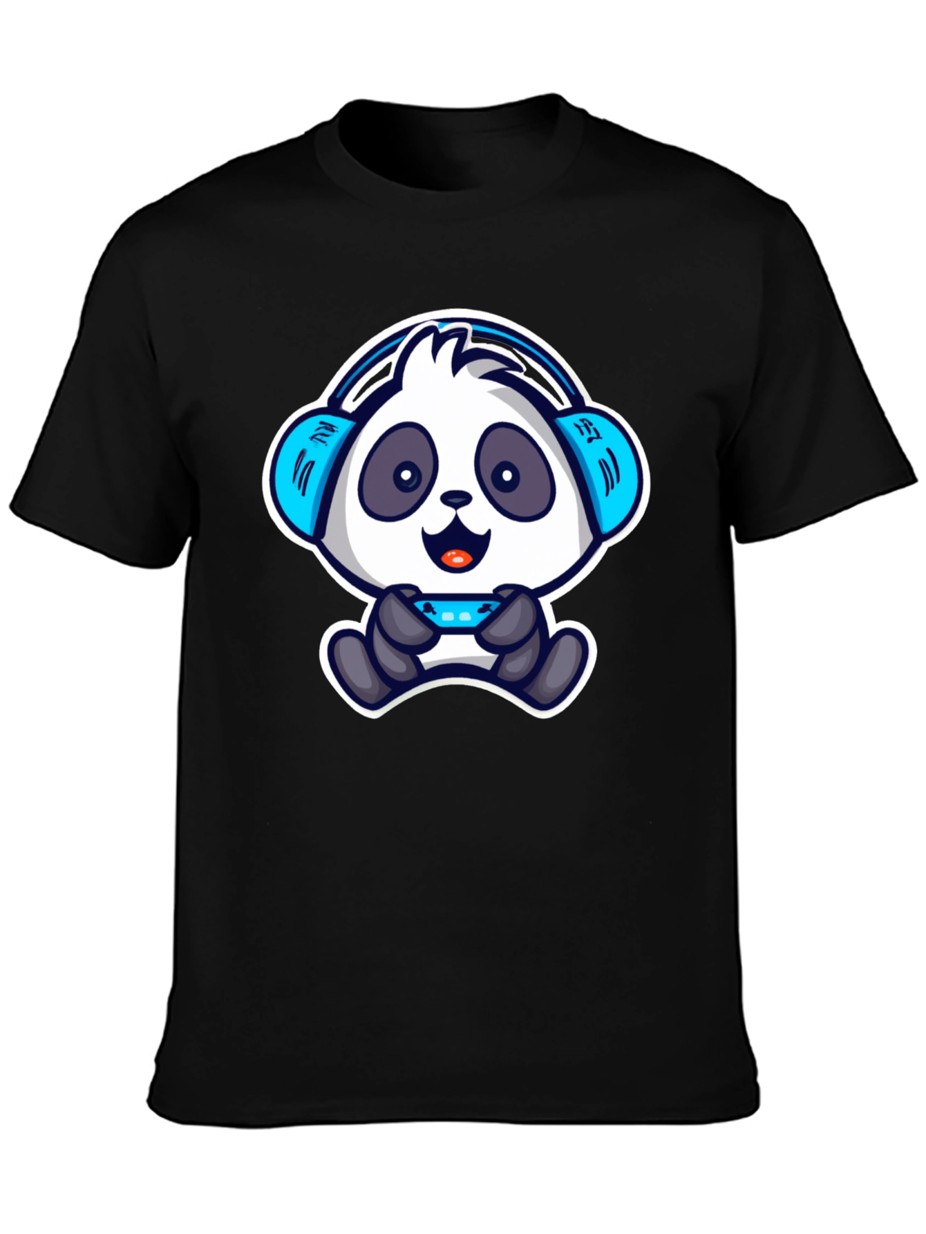 Black Gamer Panda T-Shirt - Cool Cartoon Design view 3