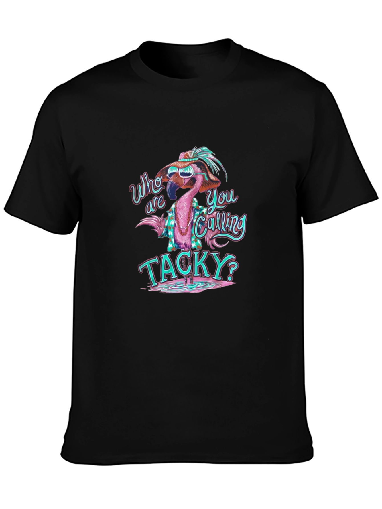 Black Funny Flamingo Tacky Graphic T-Shirt view 3
