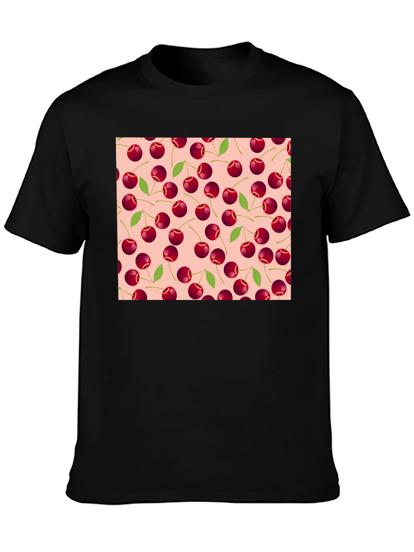 Black Cherry Pattern Tee - Black Cotton Casual view 3