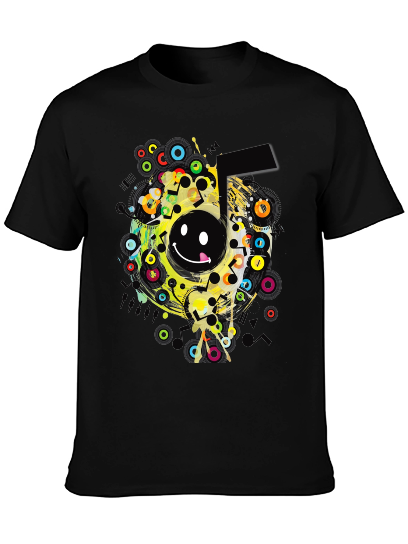 Black Smiley Face Graphic Print Black T-Shirt view 3