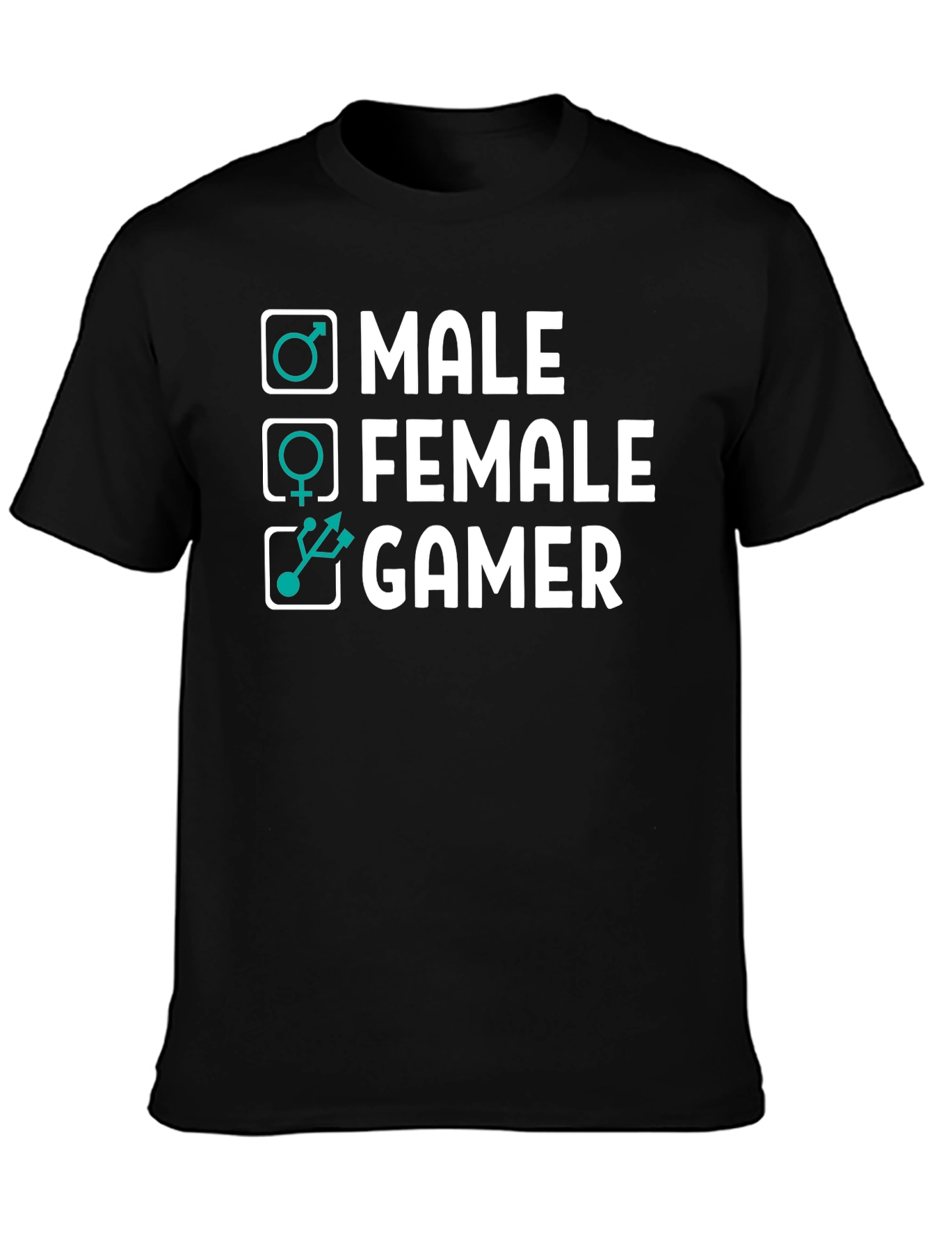 Black Gamer Tee: Male, Female, Gamer - Black Cotton T-Shirt view 3