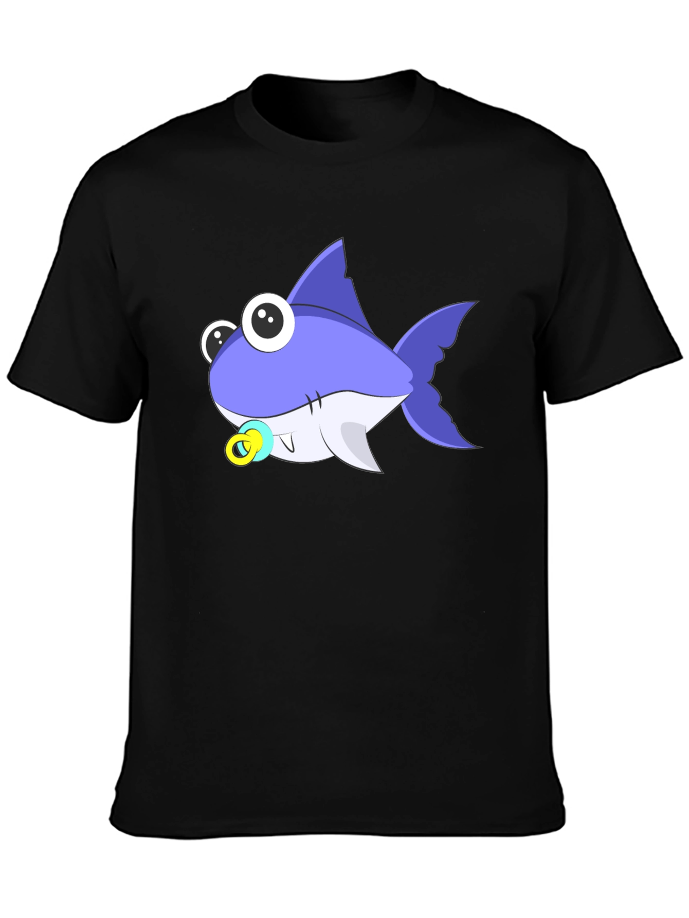 Black Cartoon Shark T-Shirt: Cute Baby Shark Design view 3