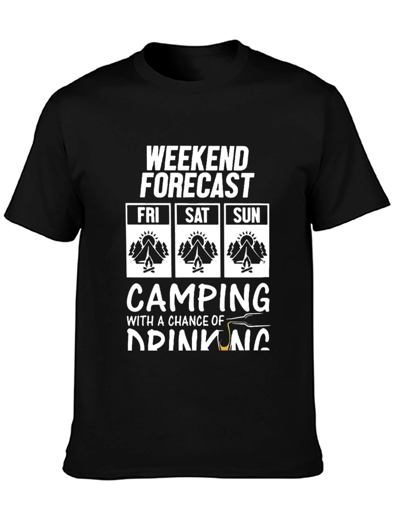 Black Camping & Drinking Weekend Forecast Graphic Tee view 3