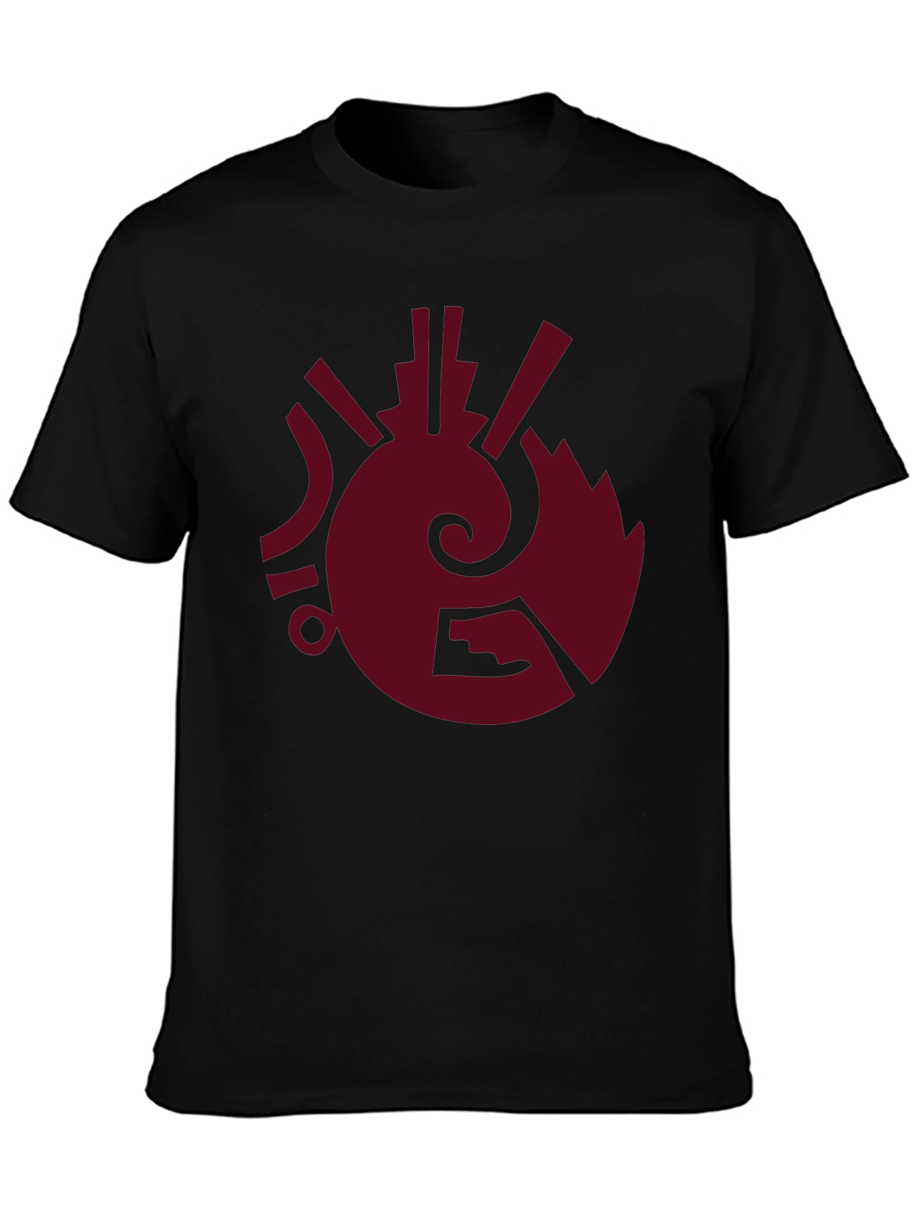 Black Abstract Symbol Graphic Tee - Burgundy Print on Black view 3