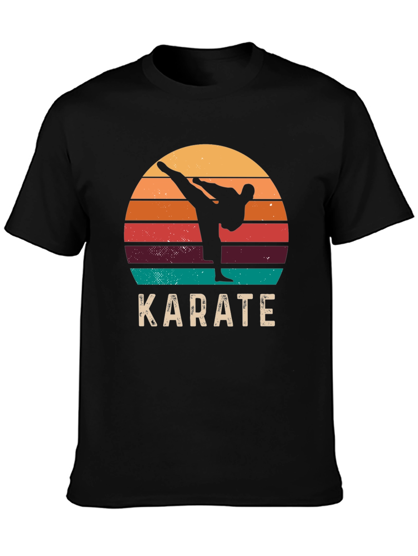 Black Karate Sunset T-Shirt Retro Style Martial Arts Tee view 3