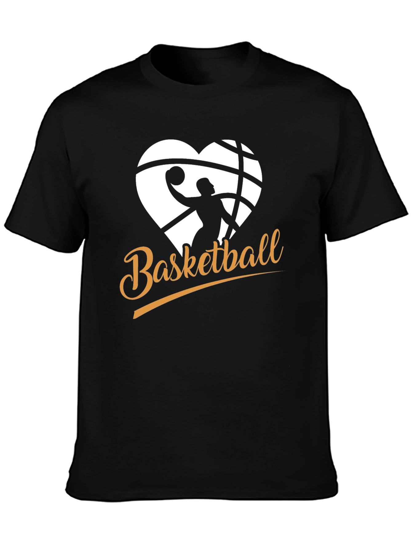 Black Basketball Heart Graphic Black T-Shirt view 3