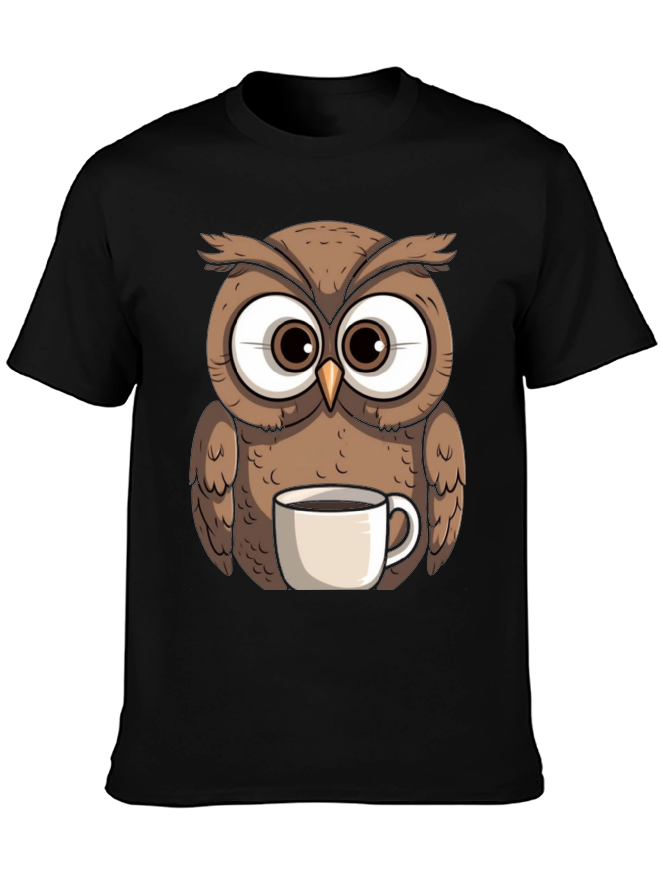 Black Owl with Coffee Mug Graphic Tee view 3