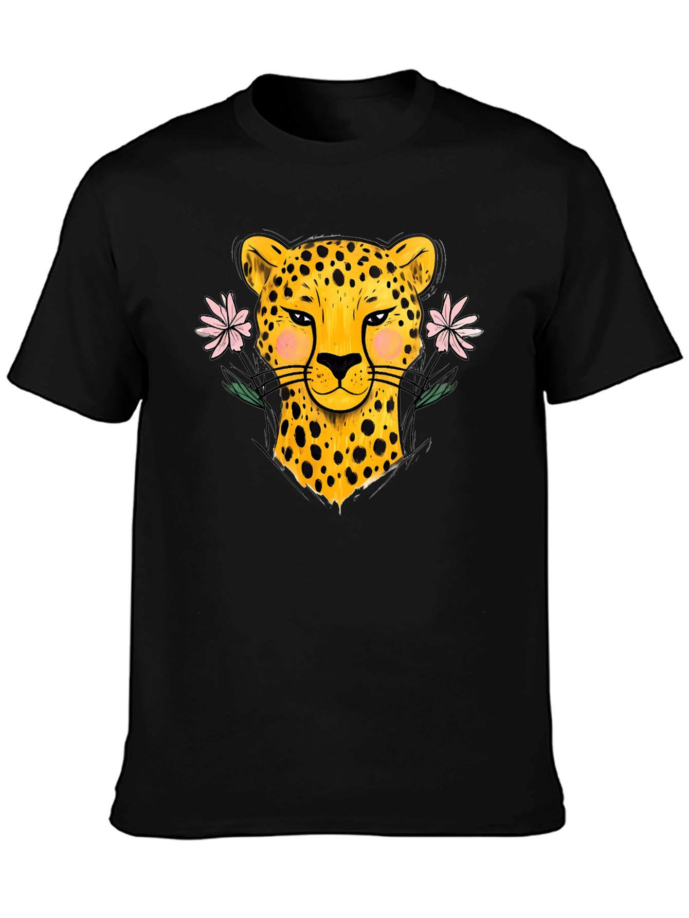 Black Leopard & Floral Black Graphic Tee view 3
