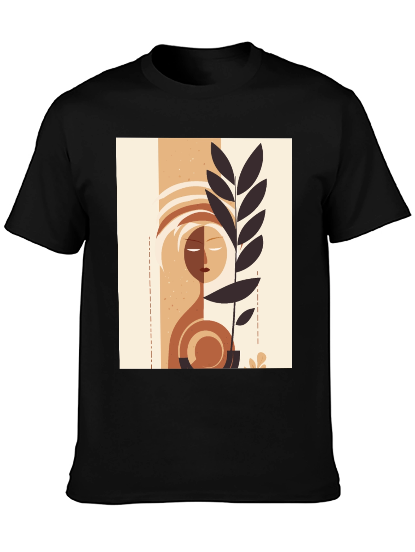 Black Abstract Face & Plant Graphic Tee - Stylish Minimalist Design view 3