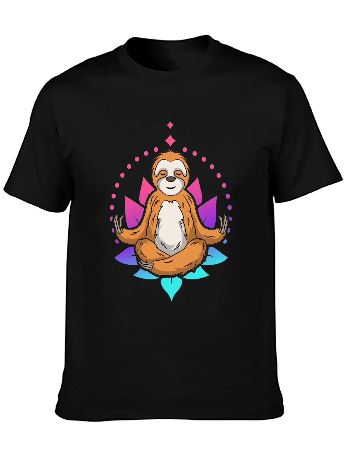 Black Meditating Sloth Graphic Tee - Relaxed Fit Black T-Shirt view 3