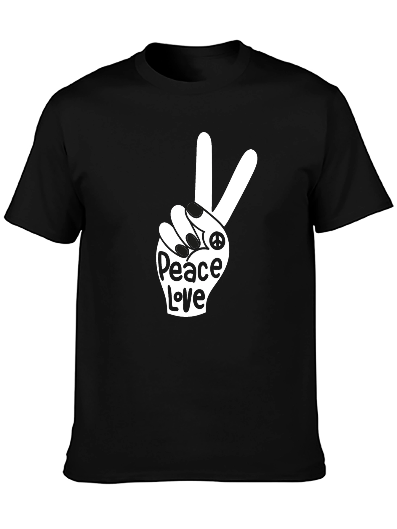 Black Peace Love T-Shirt - Black Crew Neck Tee view 3