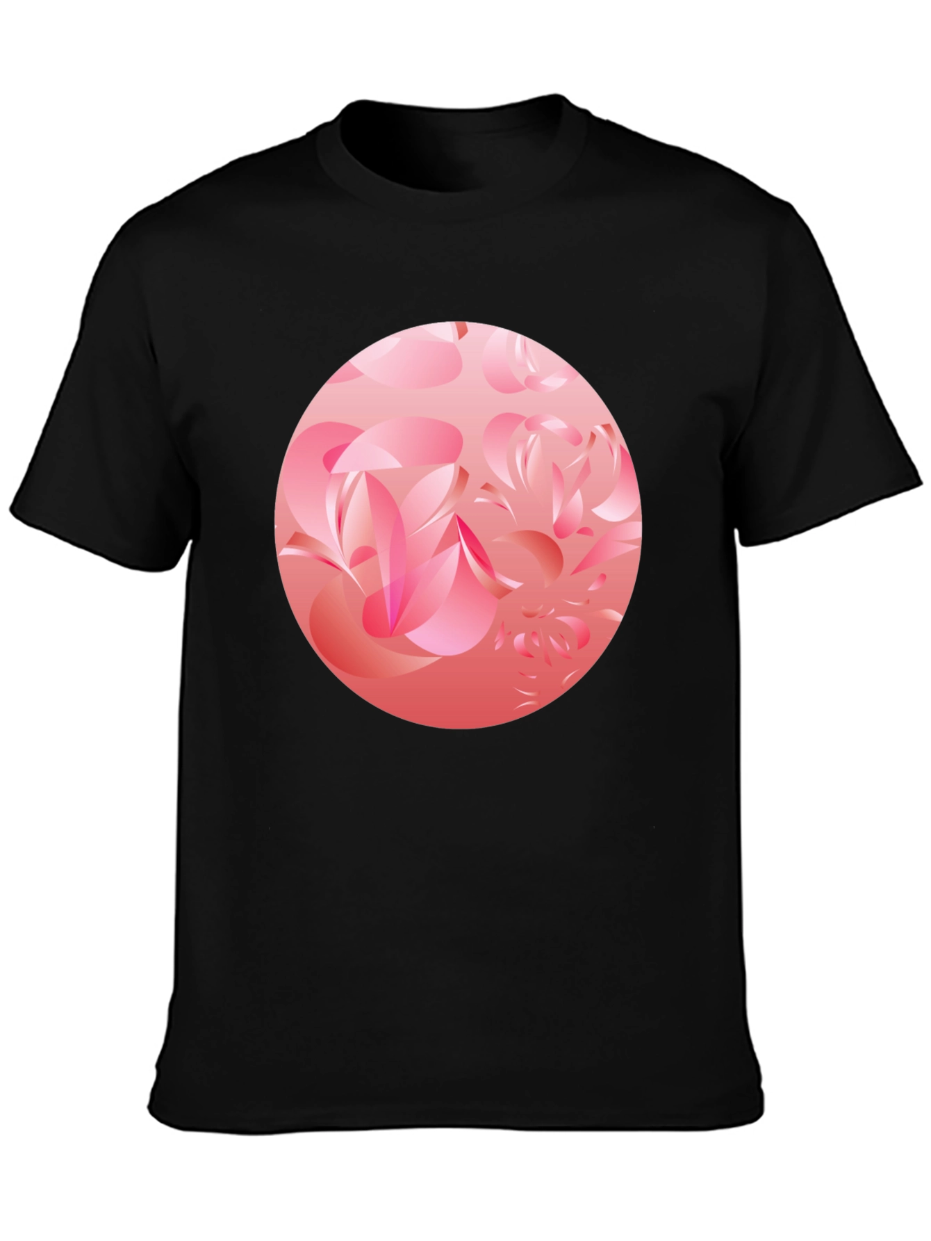 Black Abstract Floral Circle Black T-Shirt view 3