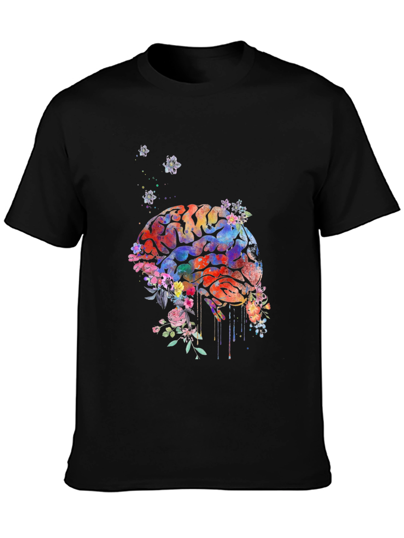 Black Brain Flowers T-Shirt - Artistic Graphic Tee view 3