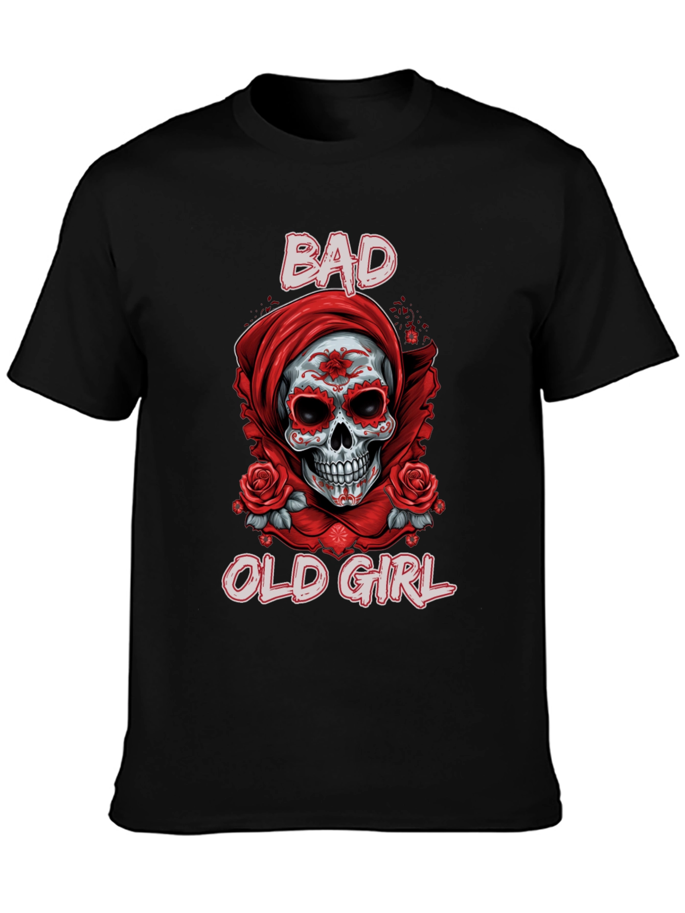 Black Bad Old Girl Sugar Skull Graphic Tee view 3