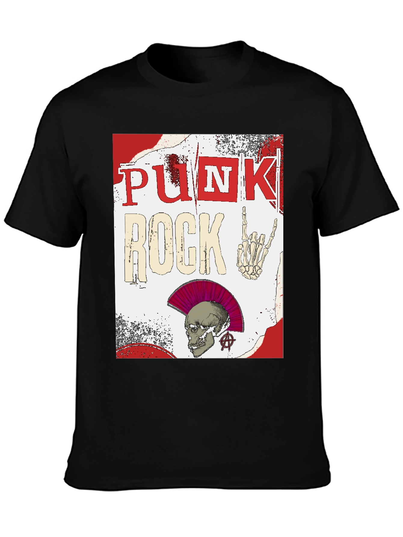 Black Punk Rock Graphic Tee - Edgy Skull Design view 3