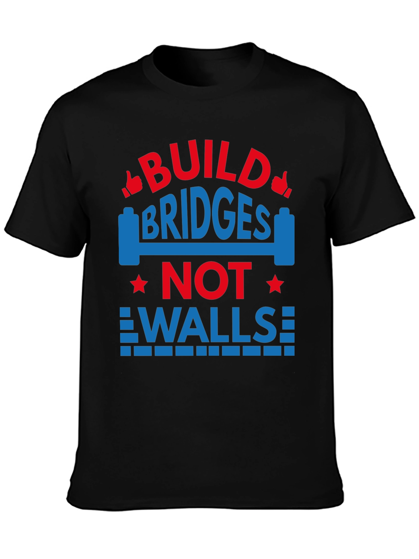 Black Build Bridges Not Walls Graphic Tee view 3