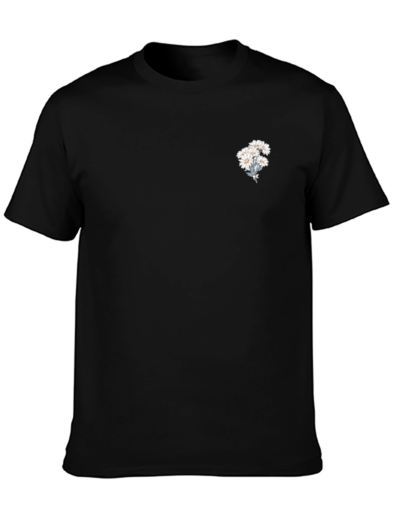 Black Black T-Shirt with Daisy Bouquet Design view 3
