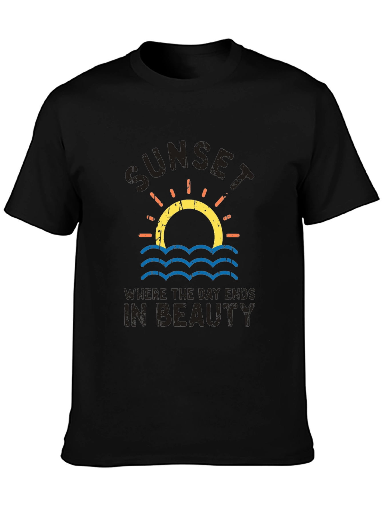 Black Sunset Beach T-Shirt - Where the Day Ends in Beauty view 3