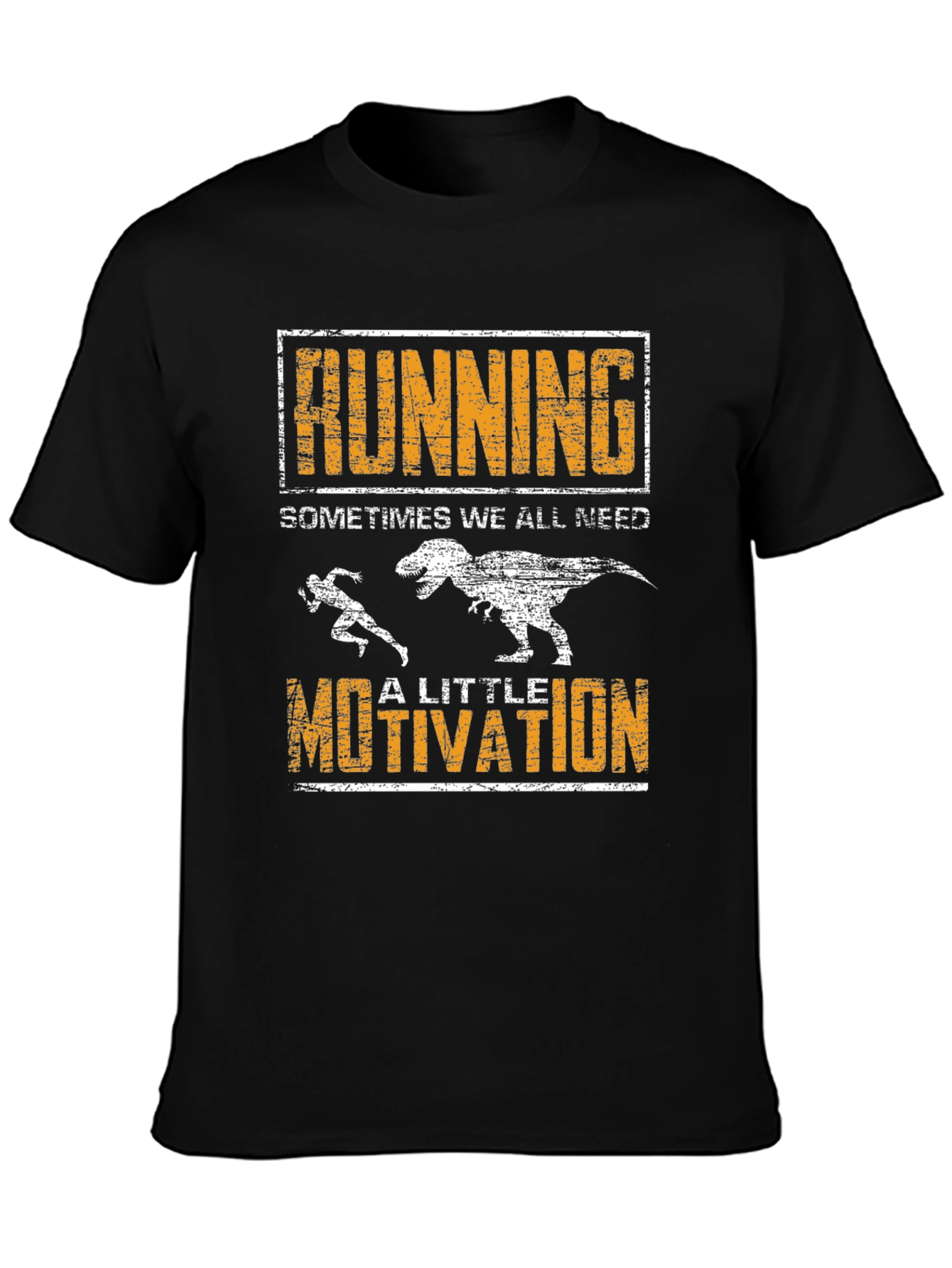 Black Running Motivation T-Shirt - Dinosaur Chase Graphic view 3