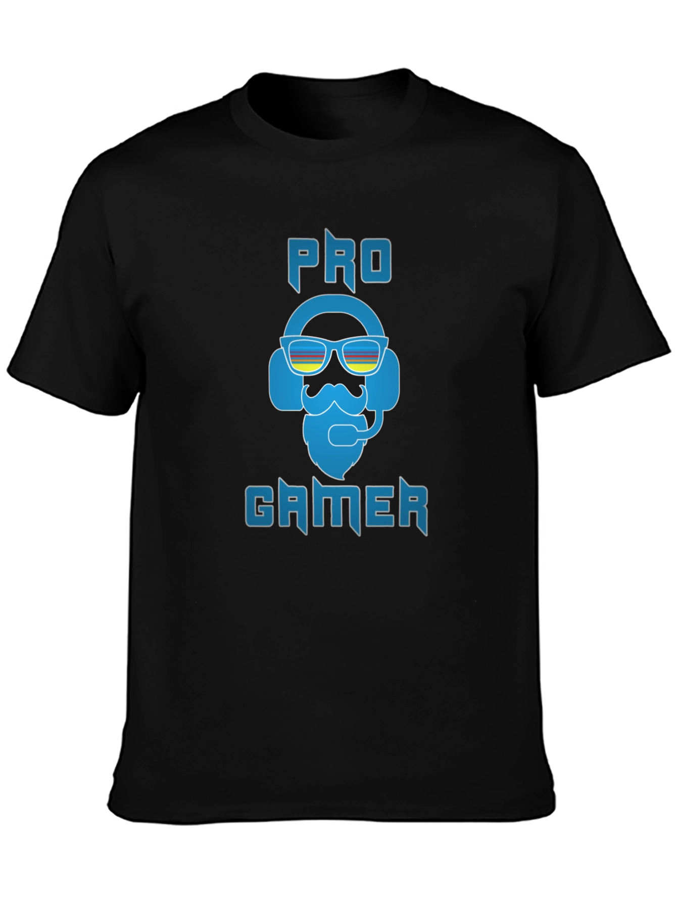 Black Pro Gamer Black T-Shirt - Bearded Headset Design view 3