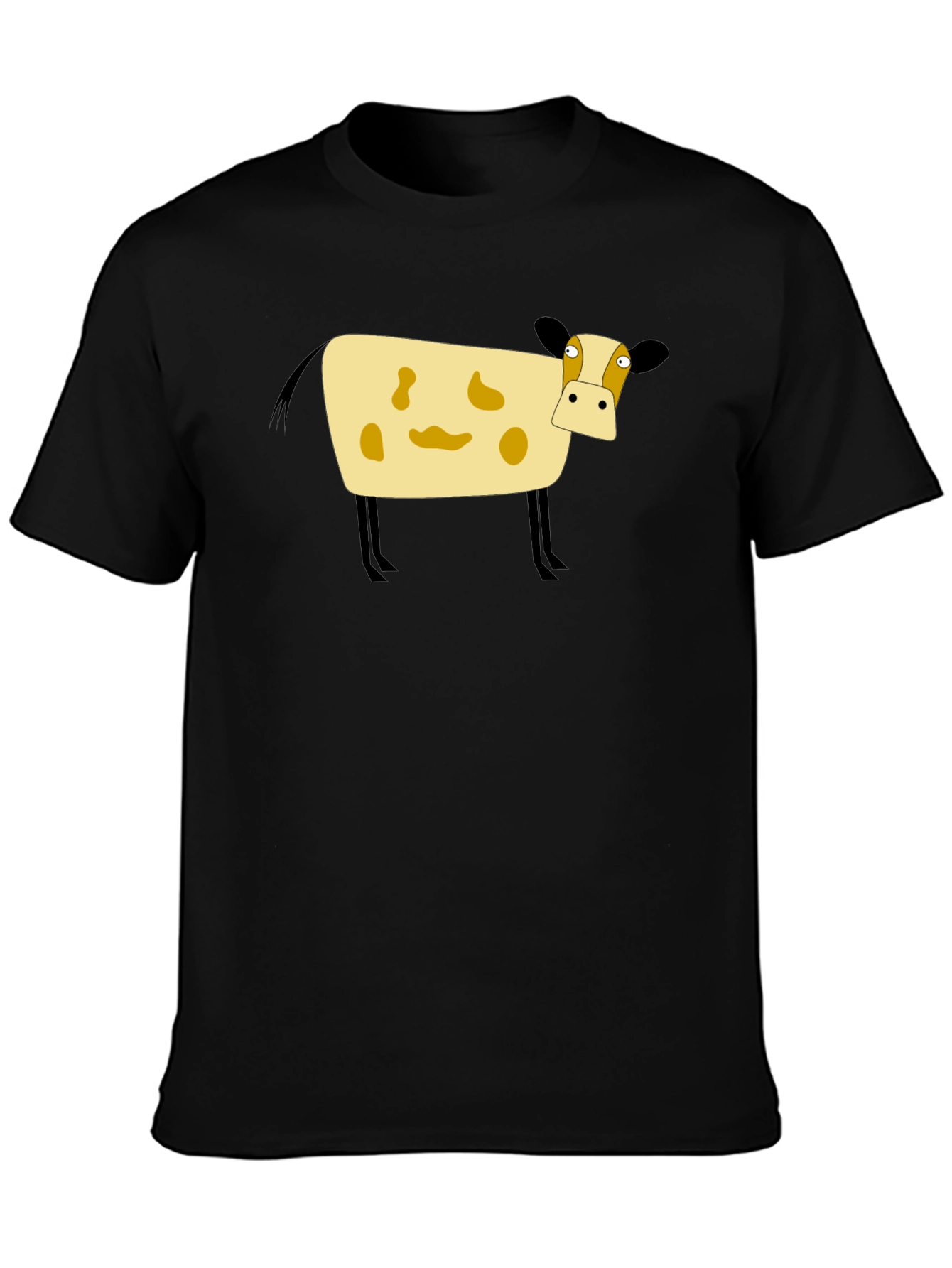 Black Cartoon Cow Black T-Shirt view 3