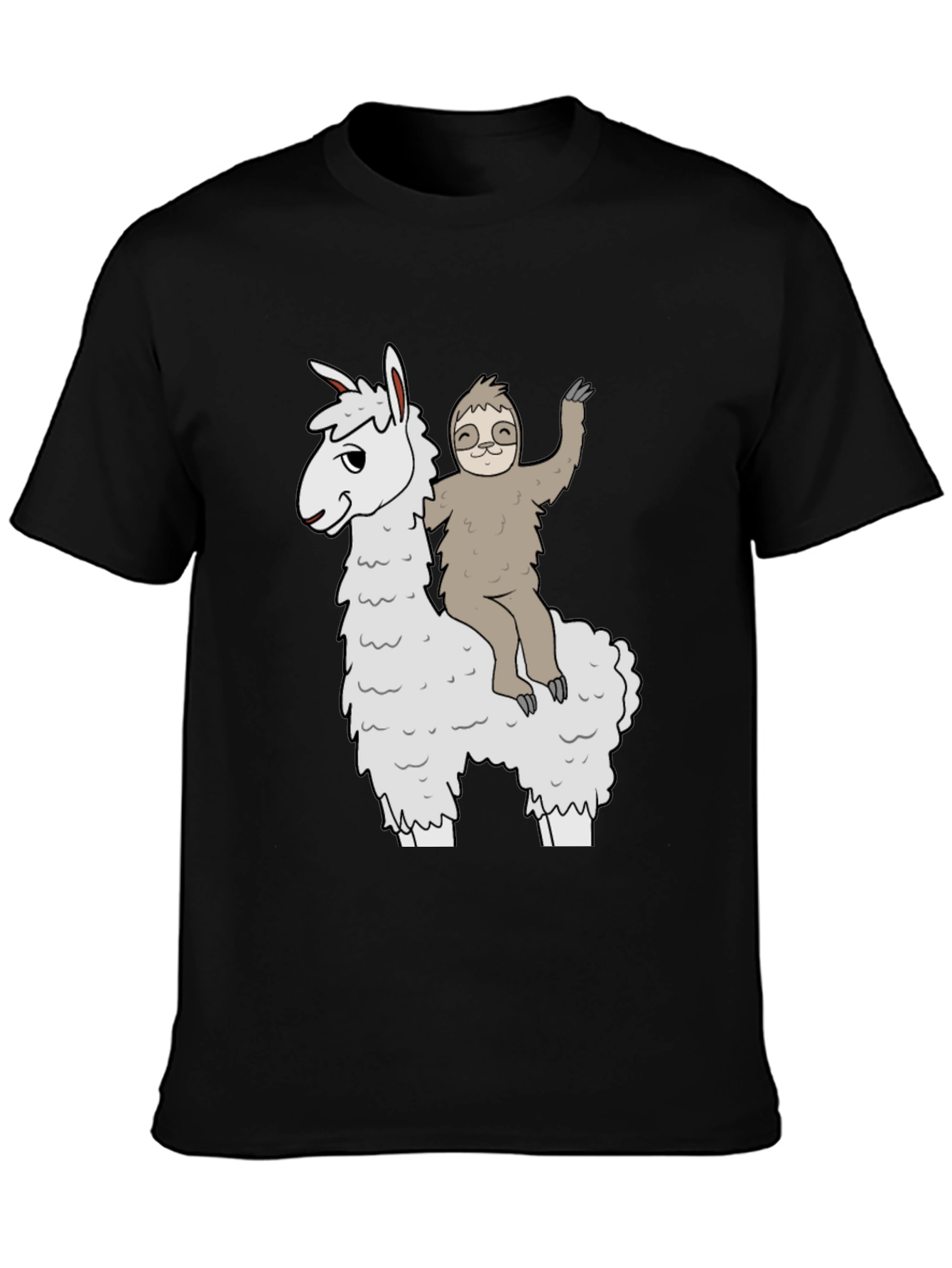 Black Llama & Sloth T-Shirt - Fun Graphic Tee view 3