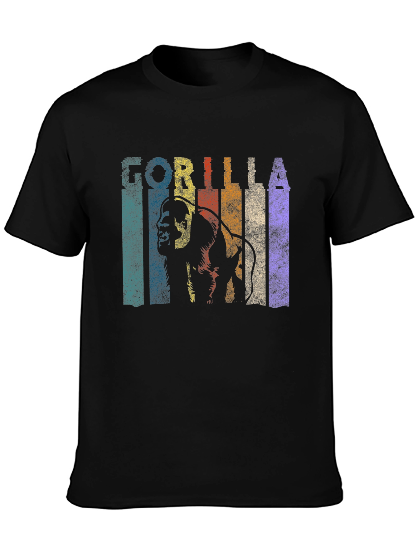 Black Retro Gorilla Graphic Print Crew Neck T-Shirt view 3