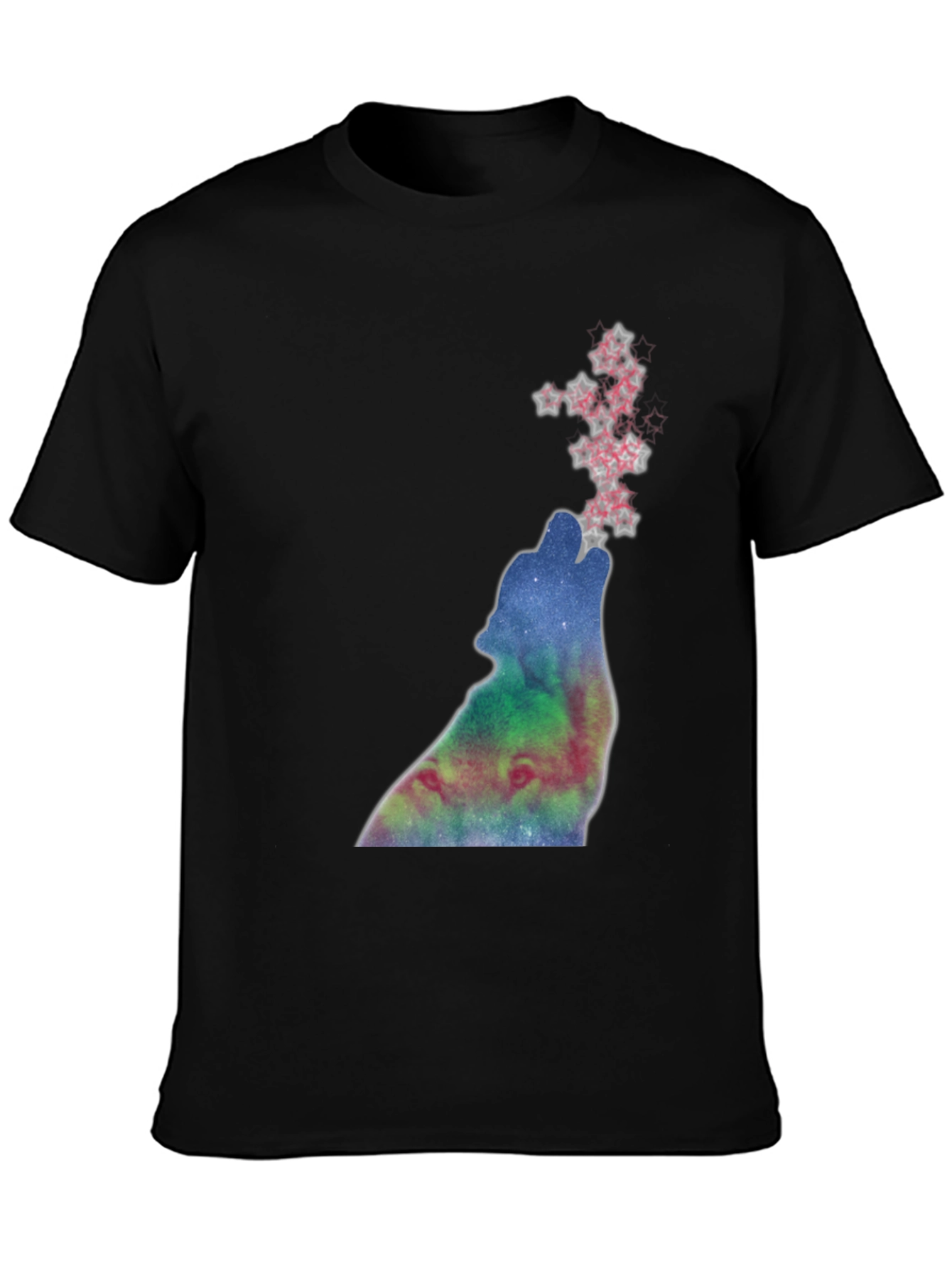 Black Galaxy Wolf Howl Graphic Tee - Soft Black Cotton view 3