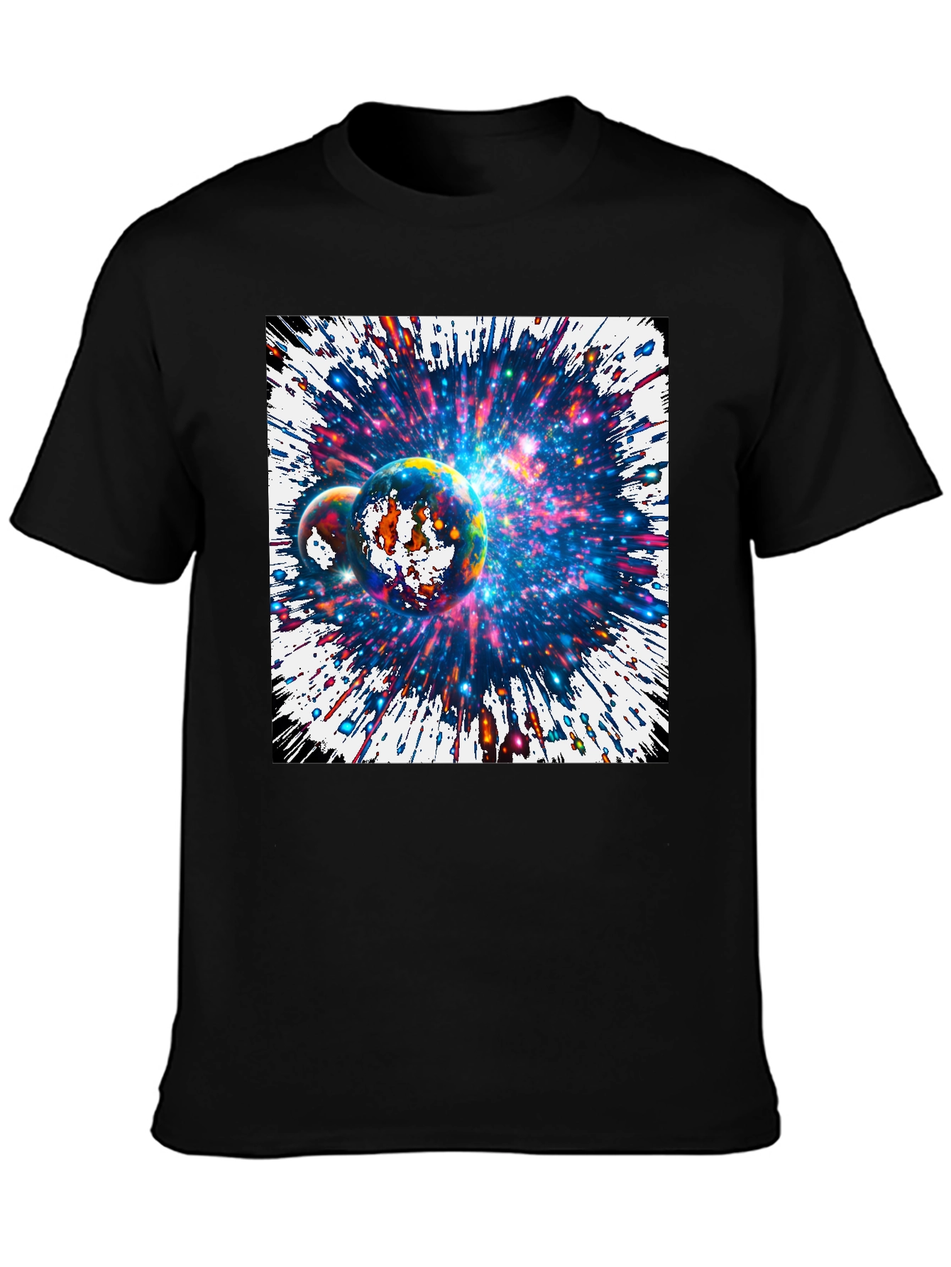 Black Cosmic Planets Graphic Tee - Black Cotton T-Shirt view 3