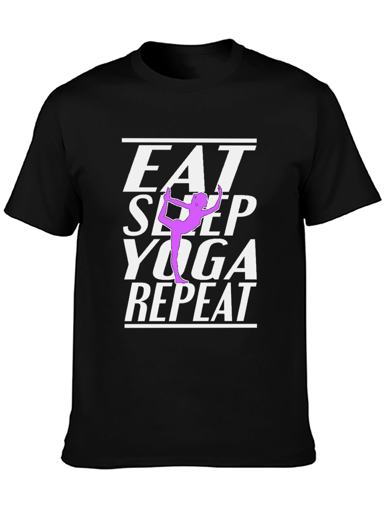 Black Eat Sleep Yoga Repeat Graphic Tee - Black Cotton Blend view 3